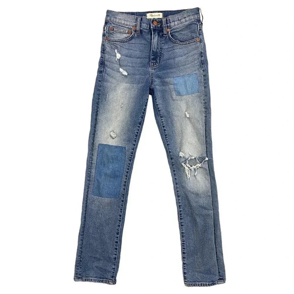 Madewell Blue Jeans Size 23 High Waisted Cruiser Straight Patchwork Denim - Picture 1 of 15